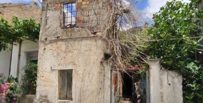 Old stone house with patio for renovation for sale in Limnes, Agios Nikolaos, Crete.