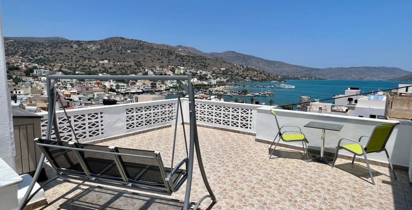 Top floor apartment with large terrace and fabulous views of the Elounda bay and harbour.
