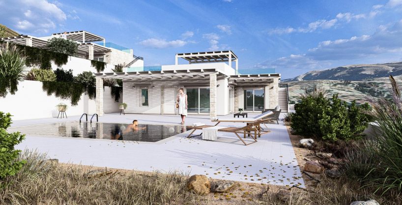 2 bedroom detached bungalow on private land with pool and Sea View